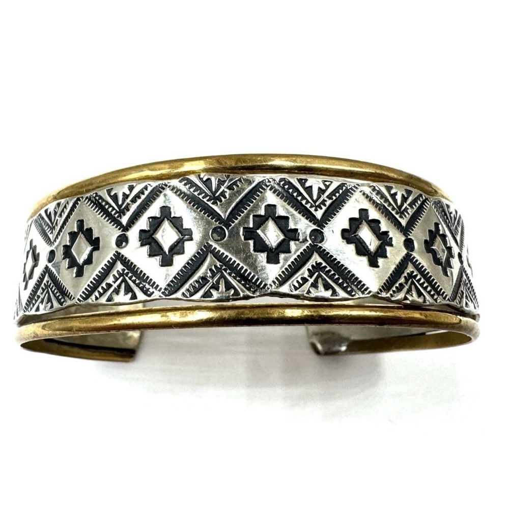 VTG NATIVE AMERICAN NAVAJO Cuff Bracelet Sterling 12k GF JERRY COWBOY 7”